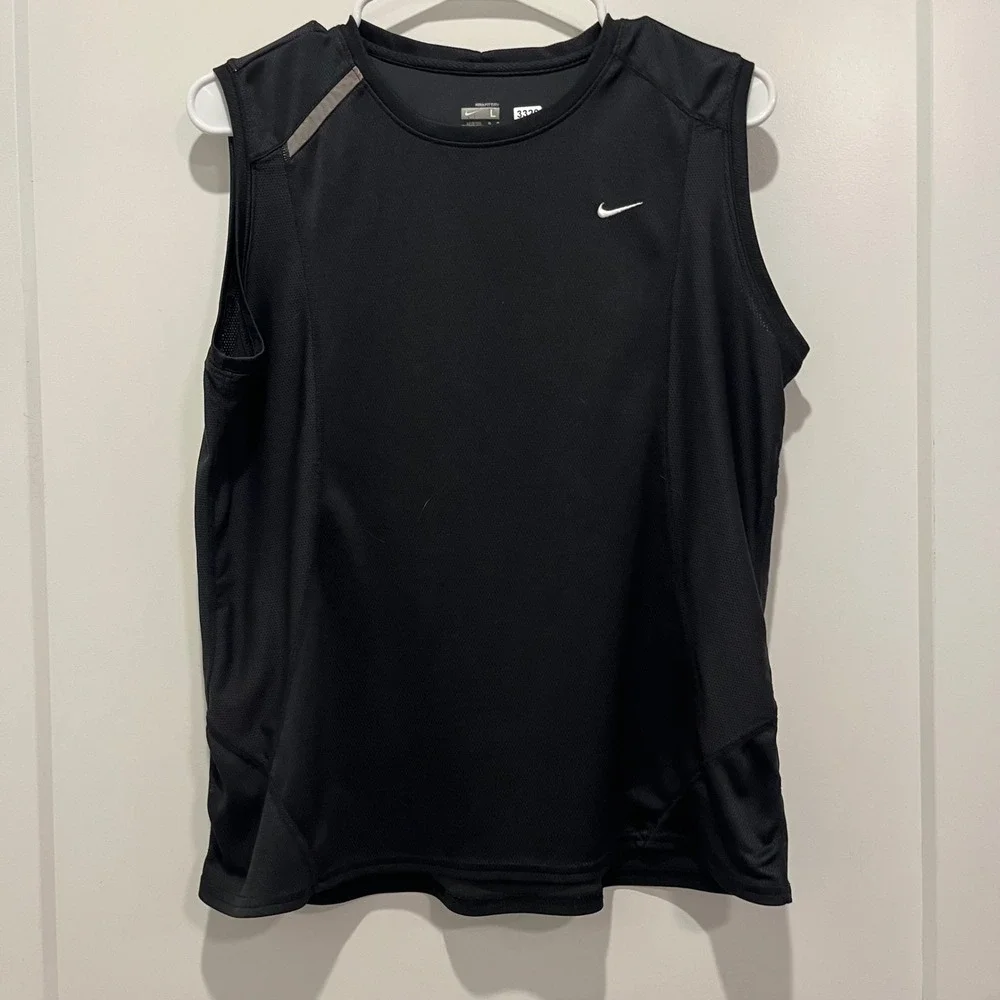 Nike Youth Large Vintage Fit Dry Sleeveless Training Shirt Black Swoosh Mesh